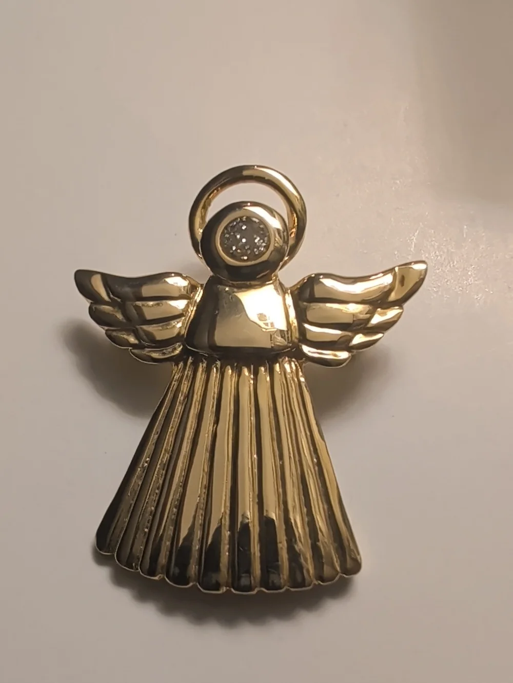 Angel Brooch pin Crystal Accent AAI signed Memory Holiday Christian Vintage